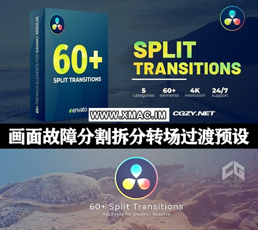 达芬奇模板|60种画面故障分割拆分转场过渡预设 Split Transitions