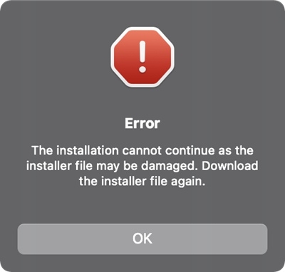 The installation cannot continue as the installer file may be damaged 解决方法